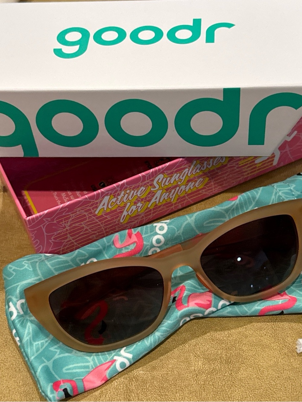 goodr Women's Matte Brown Sunglasses with Turquoise Pink Soft Pouch